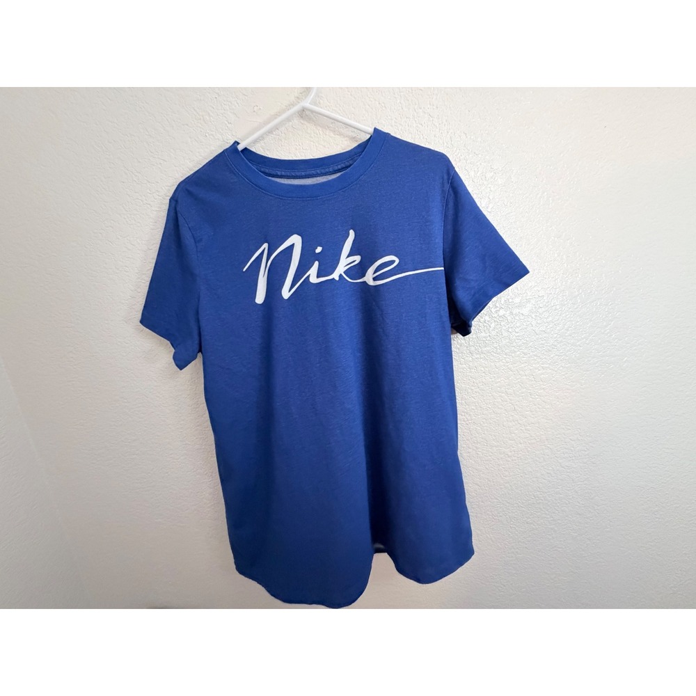 Nike Dri-FIT Script Logo Graphic T-Shirt Mens XL Blue Short Sleeve Tee